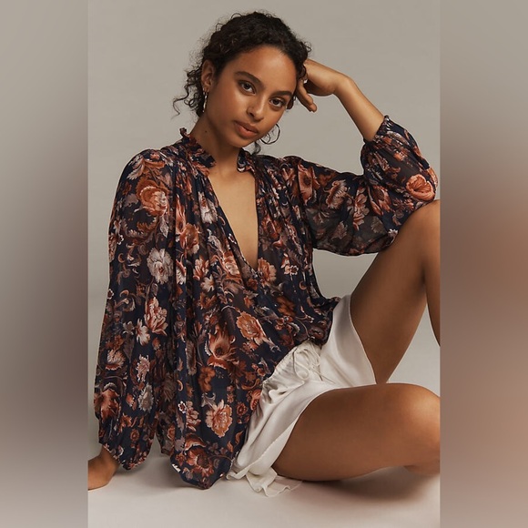 NWT! Floral The Estela Sheer Printed Blouse - Size XS 🐈🦖 - Picture 1 of 5